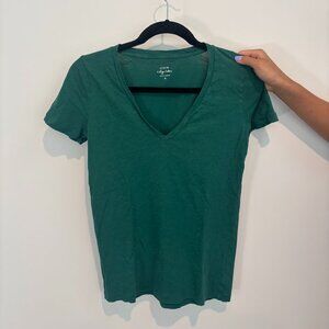 J Crew Green Vintage Cotton V Neck Tee